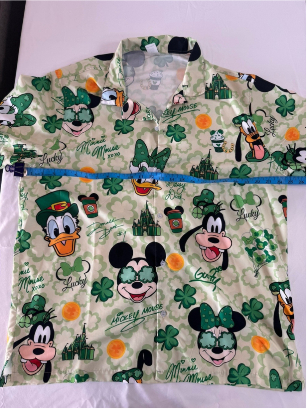 Disney St Patrick’s Day Button Up Shirt Mickey Minnie Green L Unisex - Picture 4 of 6